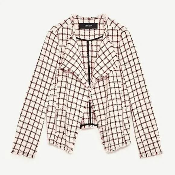 Zara Basic Collection - Frayed Tweed Check Blazer - Picture 2 of 11